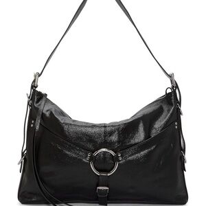 Vince Camuto Baile Black Leather Shoulder Bag with Silver Accents